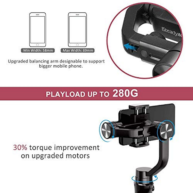 hohem Gimbal Stabilizer for Smartphone, 3-Axis Phone Gimbal for Android and iPhone 13,12,11 PRO, Stabilizer for Video Recording black