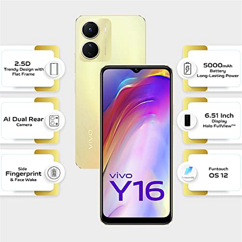 vivo Y16 Drizzling Gold, 3GB RAM, 64GB Storage Refurbished