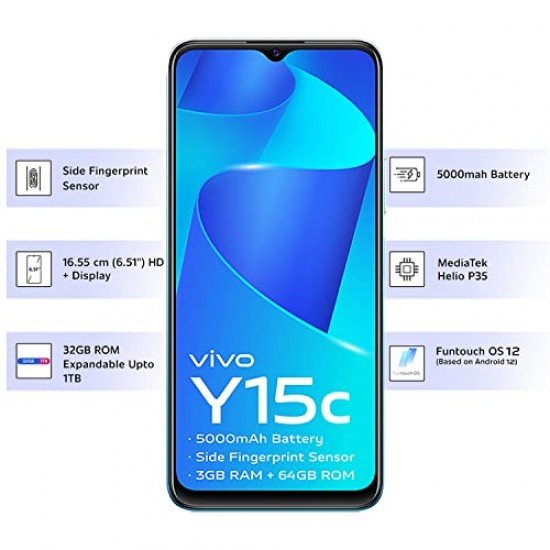 Vivo Y15C (Mystic Blue, 3GB RAM, 64GB Storage) Refurbished