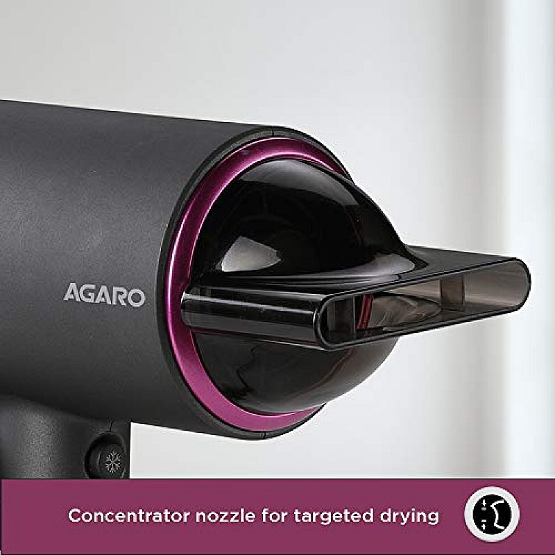 AGARO HD-1214 Premium Hair Dryer with 1400 Watts Motor, 3 Temperature Settings And Cool Shot Button- Black