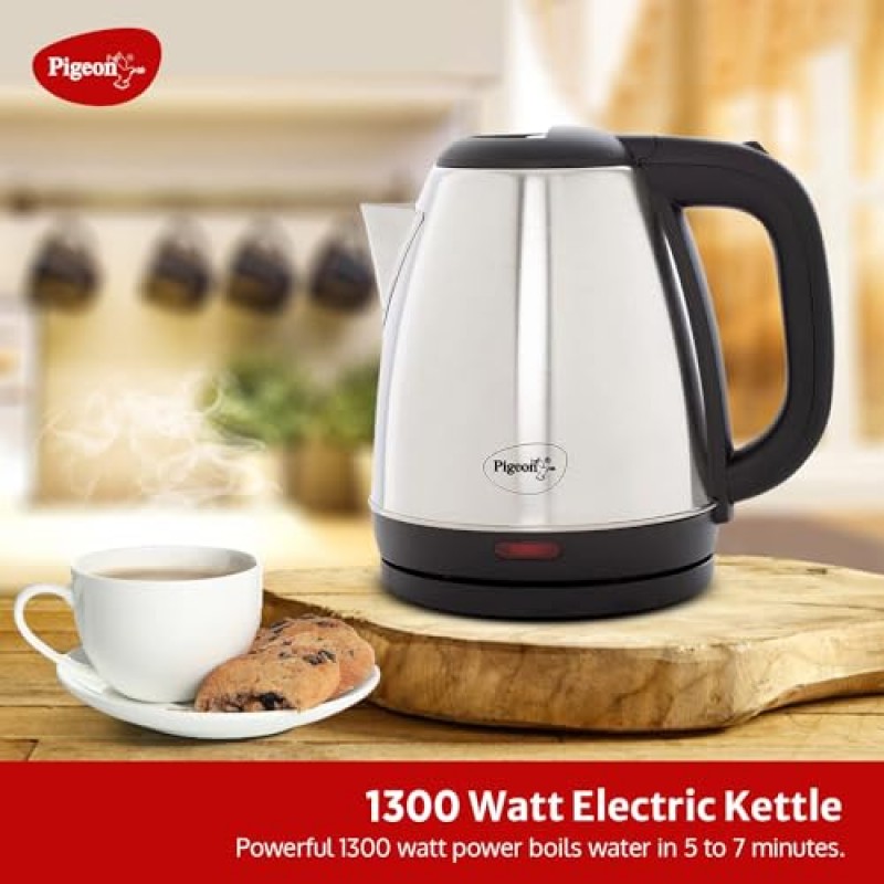 Pigeon by Stovekraft Amaze Plus Electric Kettle (14289) with Stainless Steel Body, 1.5 litre, (Silver)