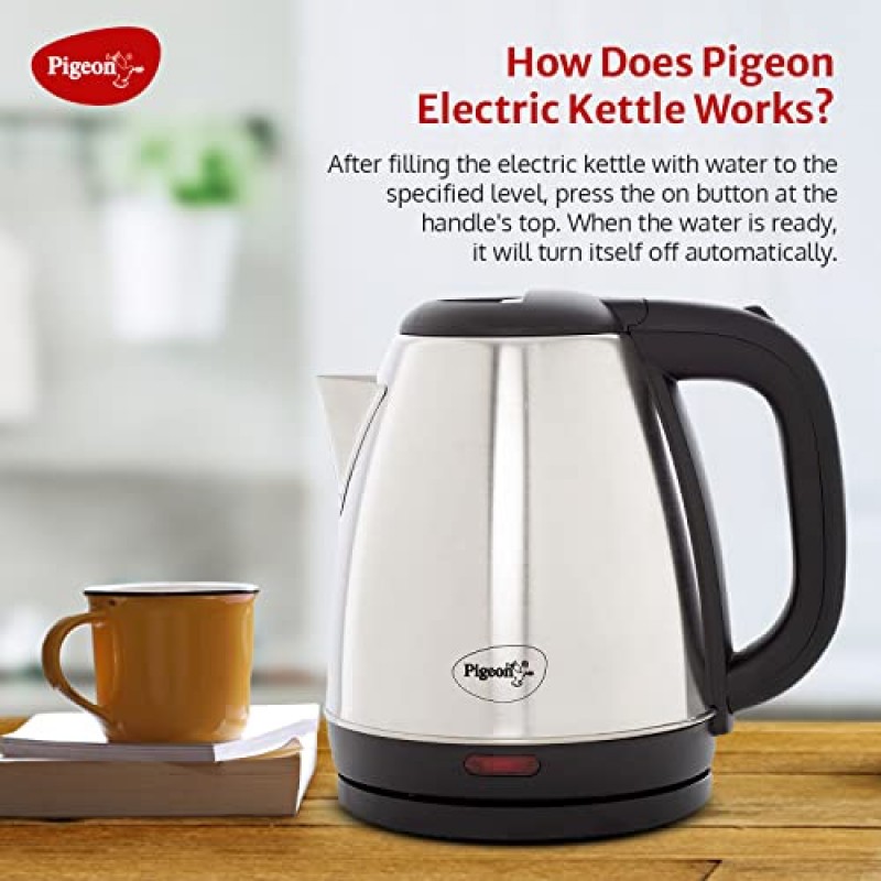 Pigeon by Stovekraft Amaze Plus Electric Kettle (14289) with Stainless Steel Body, 1.5 litre, (Silver)