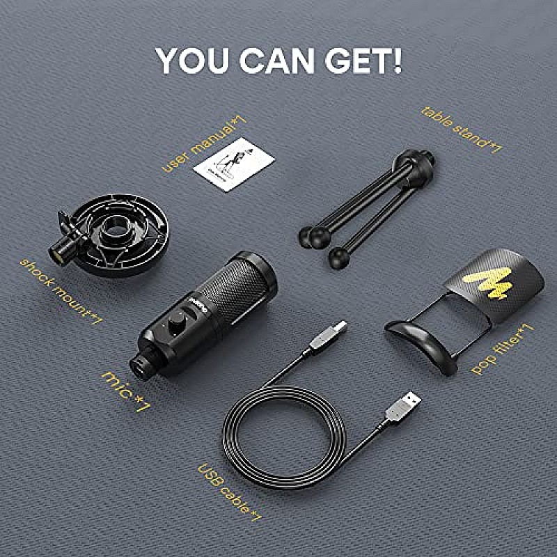 Maono AU-A04TR USB Condenser Cardioid Microphone Kit with Tripod for Podcast, PC, Gaming, Recording, YouTube, Vlogging