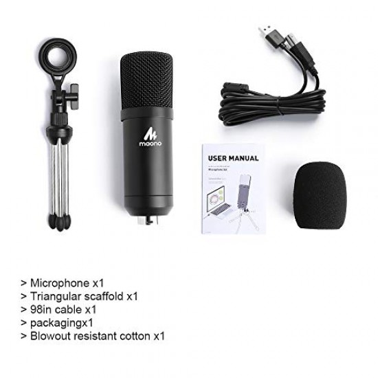 Maono AU-A04TR USB Condenser Cardioid Microphone Kit with Tripod for Podcast, PC, Gaming, Recording, YouTube, Vlogging