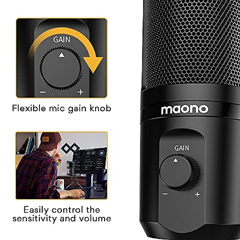 Maono AU-A04TR USB Condenser Cardioid Microphone Kit with Tripod for Podcast, PC, Gaming, Recording, YouTube, Vlogging