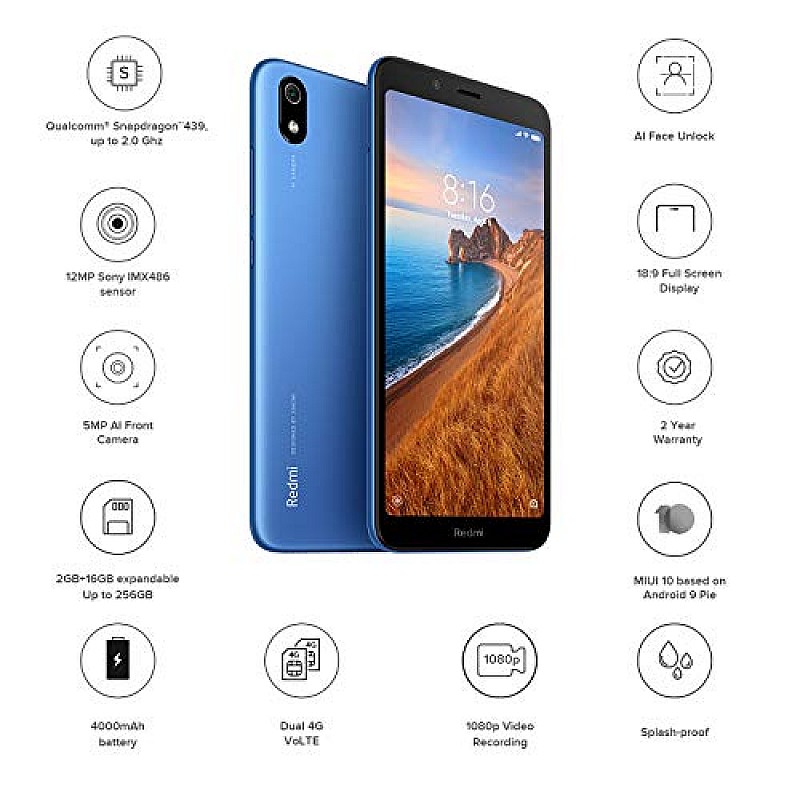 Redmi 7A (Matte Blue, 2GB RAM, 16GB Storage) (Refurbished)