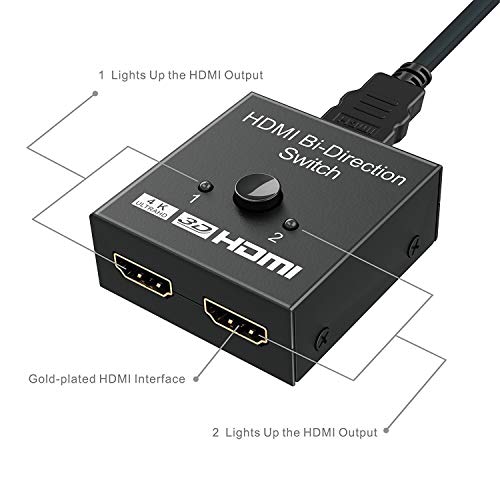 HDMI Bi-Direction Switchï¼Å’HDMI Splitter 4K, 2 x 1 or 1 x 2 HDMI Switch Bidirectional HDMI switcher for (Black) HDMI Bi-Direction Switchï¼Å’HDMI Splitter 4K, 2 x 1 or 1 x 2 HDMI Switch Bidirectional HDMI switcher for (Black)