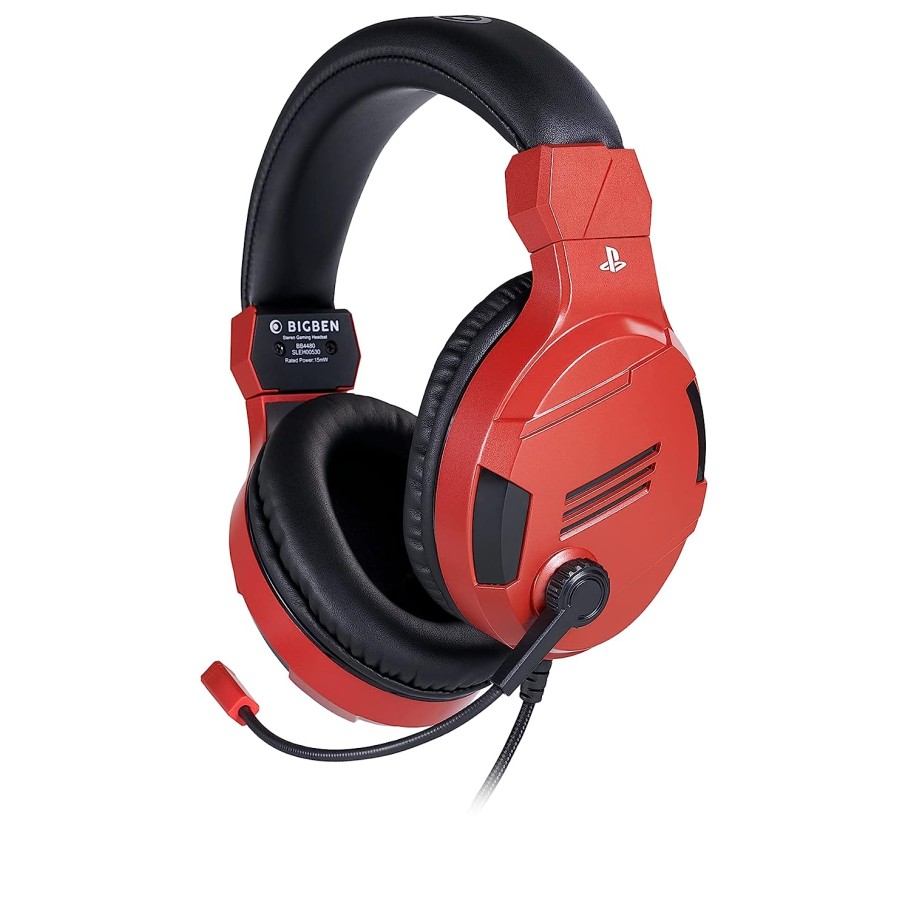 Bigben official Sony licensed Stereo Wired On Ear Headset for PS4, PC, Smartphones and Tablets (Red)