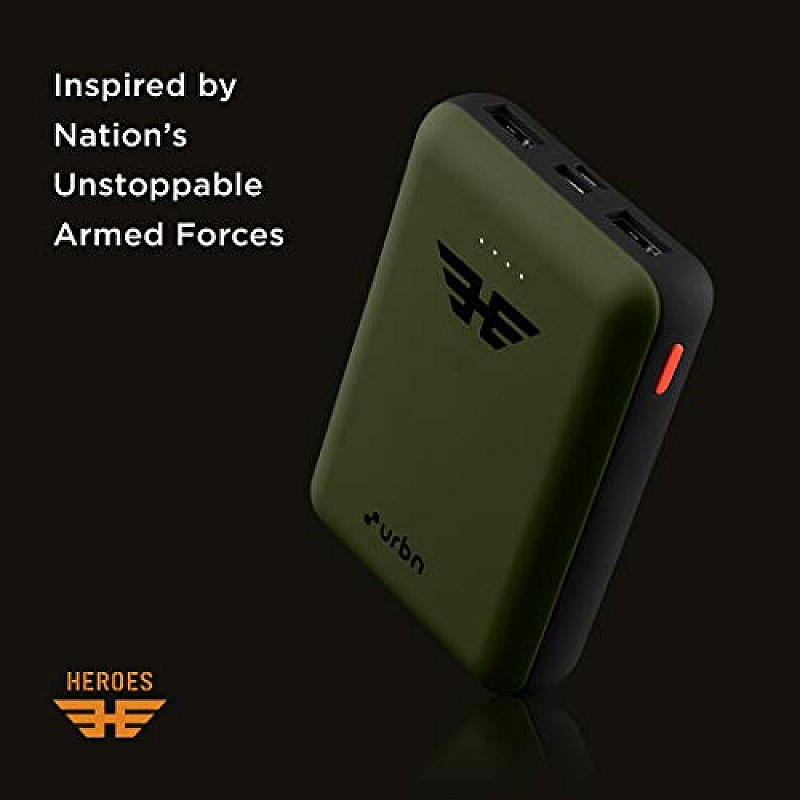 URBN 10000 mAh Li-Polymer Ultra Compact Power Bank 12W Fast Charge Dual USB Output Type C Micro Input Pocket Size (Camo)