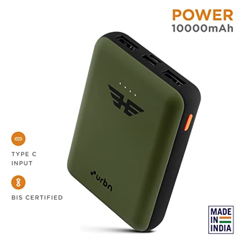 URBN 10000 mAh Li-Polymer Ultra Compact Power Bank 12W Fast Charge Dual USB Output Type C Micro Input Pocket Size (Camo)