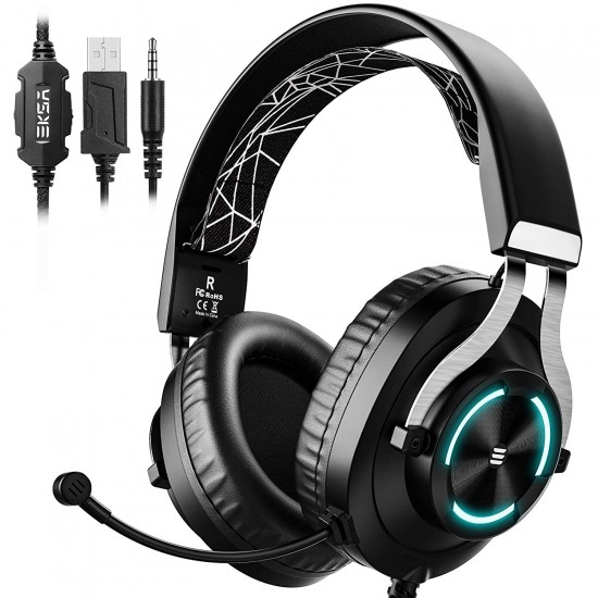 Eksa E3000 Gaming Wired On Ear Headphones Noise Cancelling, Led Light For Pc, Ps4, Ps5 (Black)