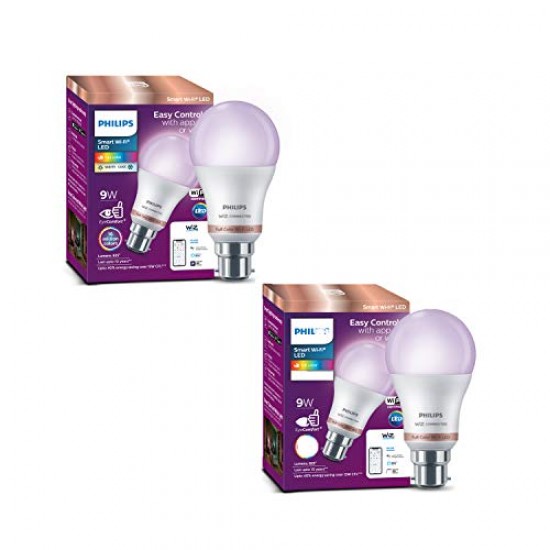 PHILIPS Wiz Wi-Fi Enabled B22 9-Watt LED Smart Bulb, Compatible with Alexa and Google Assistant