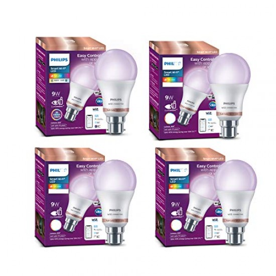 PHILIPS Wiz Wi-Fi Enabled B22 9-Watt LED Smart Bulb, Compatible with Alexa and Google Assistant