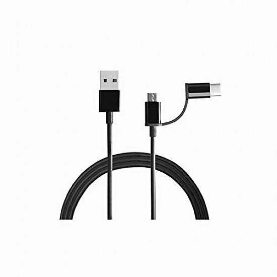 Mi Xiaomi 2-in-1 USB Cable 100Cm Black Multipurpose Cable Which Supports Both Type C & Type B/Micro USB Devices Black