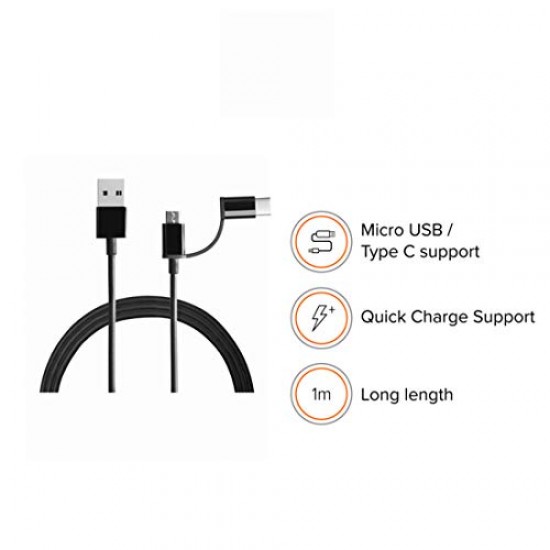 Xiaomi Mi 2-in-1 USB Cable 100Cm Black Multipurpose Cable Which Supports Both Type C Black