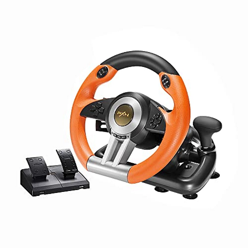 Pxn Pc Racing V3Ii 180 Degree Universal Usb Car Sim Race Steering Wheel With Pedals For Pc, Ps3, Ps4, Xbox (Orange)