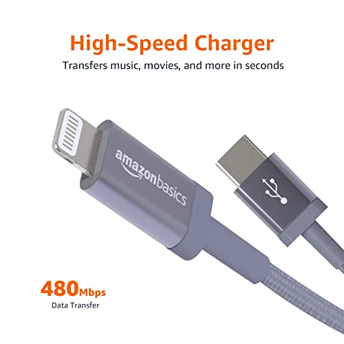 Amazon Basics MFI certified 1.8M USB C to lightning aluminum with nylon braided charging cable (Grey) Amazon Basics MFI certified 1.8M USB C to lightning aluminum with nylon braided charging cable (Grey)