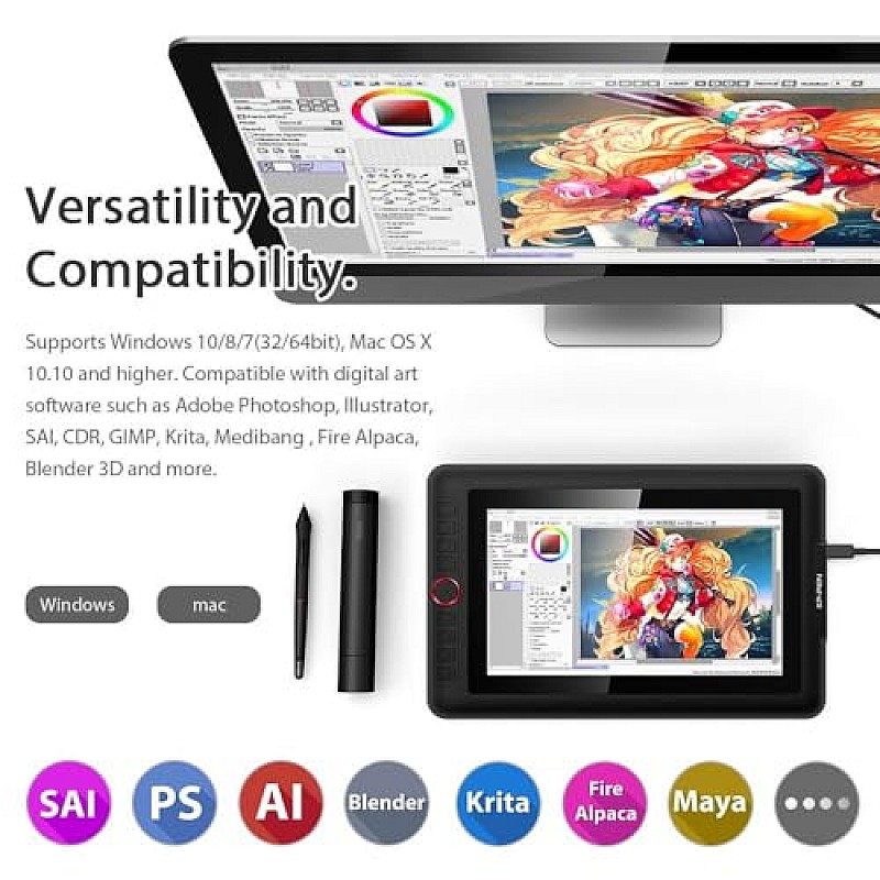 XP-PEN Artist 13.3 Pro 13.3 Inch Drawing Pen Display Graphics Monitor Full-Laminated Technology Drawing Monitor with Tilt Function and Red Dia