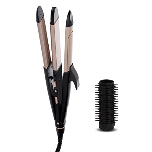 AGARO 4-in1 Hair Styler Straightener Crimper Curler Brush For Women HS1107 Hair Styling Black And Rose Gold AGARO 4-in1 Hair Styler Straightener Crimper Curler Brush For Women HS1107 Hair Styling Black And Rose Gold