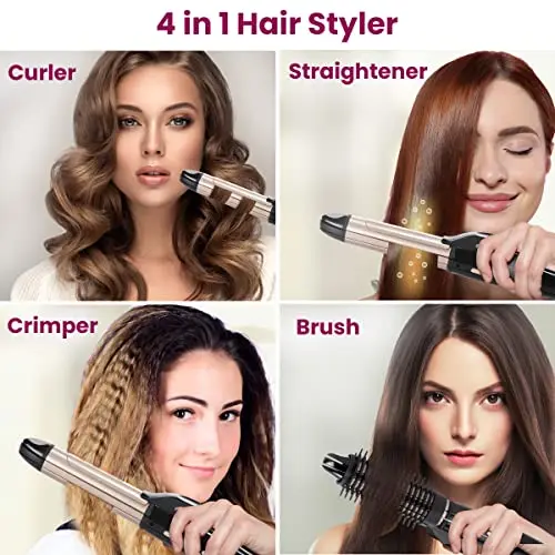 AGARO 4-in1 Hair Styler Straightener Crimper Curler Brush For Women HS1107 Hair Styling Black And Rose Gold