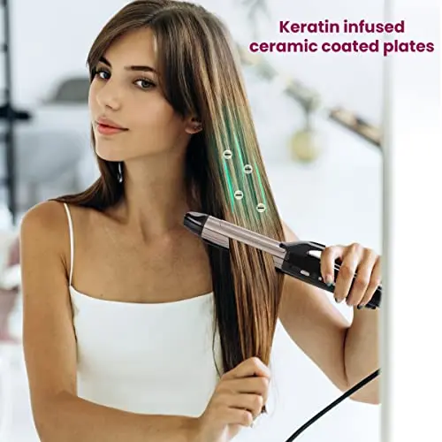 AGARO 4-in1 Hair Styler Straightener Crimper Curler Brush For Women HS1107 Hair Styling Black And Rose Gold