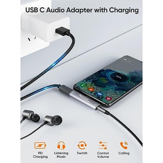 CableCreation USB Type C to 3.5mm Headphone Audio Adapter with PD Fast Charging Adapter