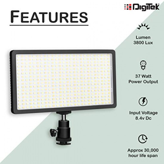 DIGITEK® LED D416 Professional Video Light & NP-750 Li-ion Battery with Micro USB Charging Dimmable 3200k -5600k 