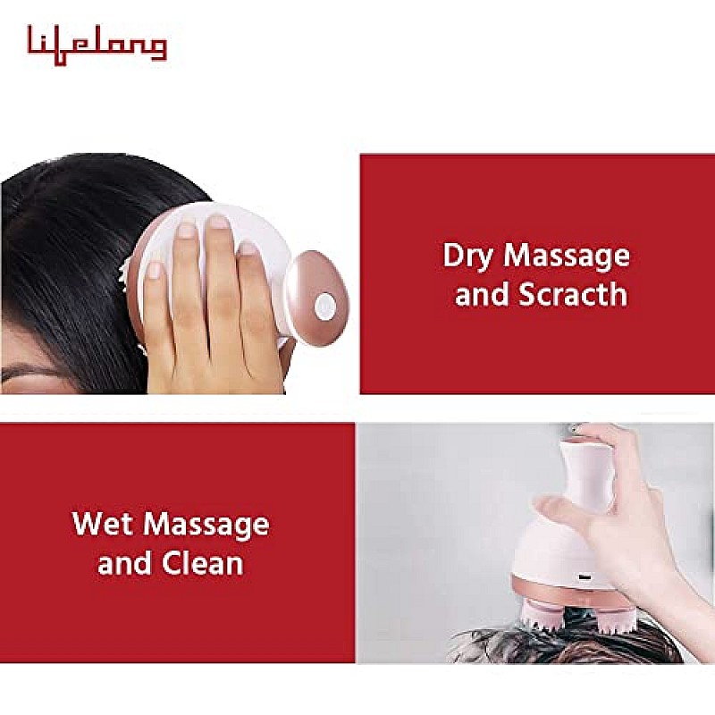 Lifelong LLM225 Rechargeable Head, Scalp Full Body Pain Relief Massager, Electric Head Kneading Massager,4 Speed Modes Brown