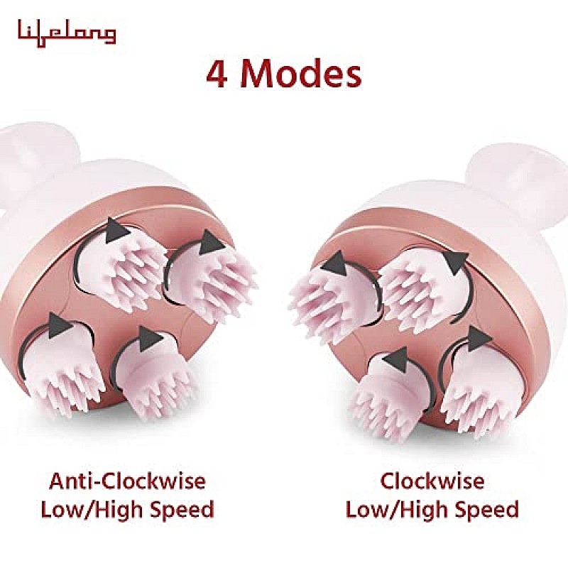 Lifelong LLM225 Rechargeable Head, Scalp Full Body Pain Relief Massager, Electric Head Kneading Massager,4 Speed Modes Brown