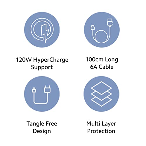 Xiaomi Hypercharge Type C 100 Cm Cable|Supports 120W, 67W Fast Charging Capability White