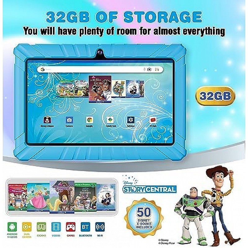 Contixo 7 Android Kids Tablet 32GB Includes 50+Disney Storybooks Stickers (Value $200) Kid-Proof Case (2023 Model V8) Blue