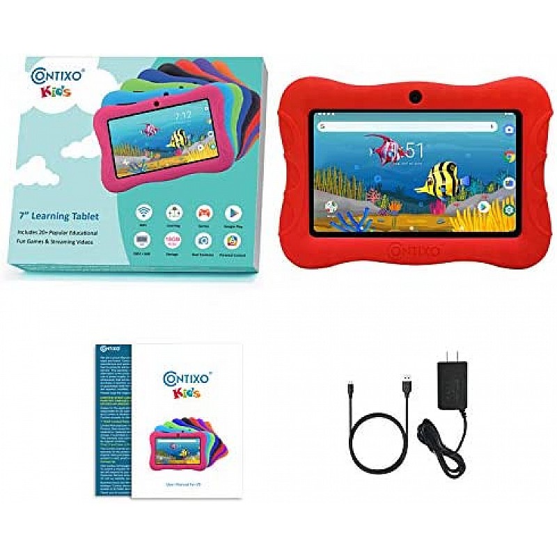 Contixo 7 Inch Kids Learning Tablet Parental Control 16GB (Red)