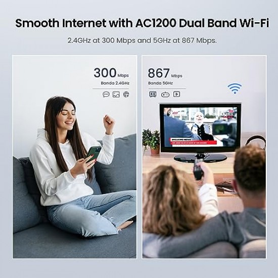 Tenda AC8 AC1200 Dual-Band MU-MIMO Wireless Gigabit Router, Wi-Fi Speed up to 867Mbps 2.4G, 4 Gigabit Ports, Parental Control Black