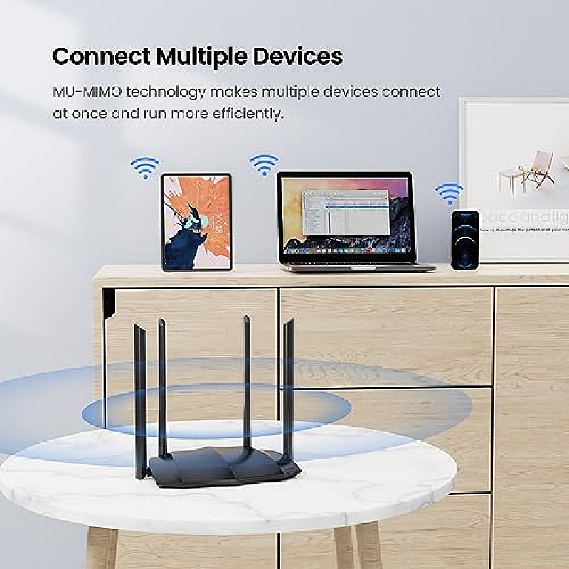 Tenda AC8 AC1200 Dual-Band MU-MIMO Wireless Gigabit Router, Wi-Fi Speed up to 867Mbps 2.4G, 4 Gigabit Ports, Parental Control Black