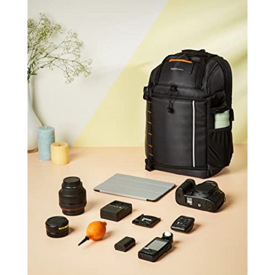 amazon basics Camera Backpack for DSLR, Lens, Accessories & Laptop (15'), Tripod Holder, Black