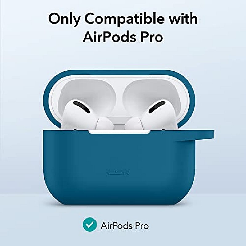 ESR Silicone Case Compatible with AirPods Pro (2022/2019), Protective Case with Carabiner, Wireless Blue