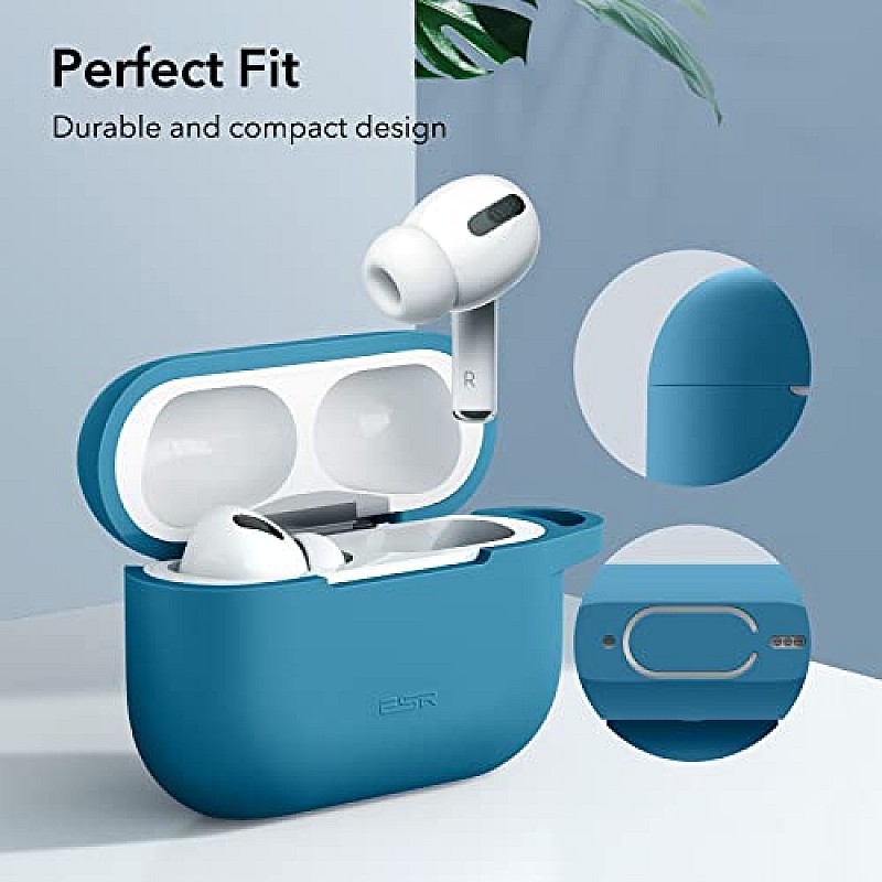 ESR Silicone Case Compatible with AirPods Pro (2022/2019), Protective Case with Carabiner, Wireless Blue