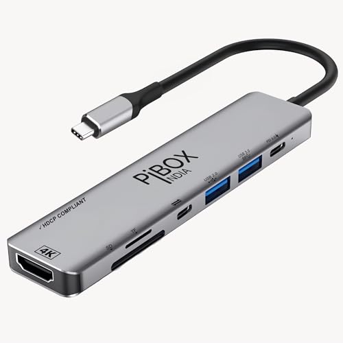 PiBOX India- USB C Hub Dock- 7 in 1 with 4K 30HZ HDCP Compliant, TF/SD Card Reader PiBOX India- USB C Hub Dock- 7 in 1 with 4K 30HZ HDCP Compliant, TF/SD Card Reader
