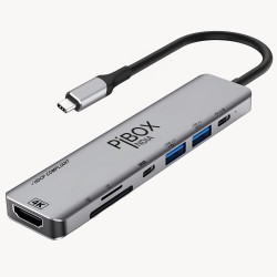 PiBOX India- USB C Hub Dock- 7 in 1 with 4K 30HZ HDCP Compliant, TF/SD Card Reader