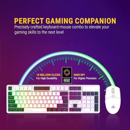 Ant Esports KM1610 LED Keyboard and Mouse Combo, 104 Keys Rainbow Backlit Keyboard and 7 Colour RGB Mouse, White Gaming Keyboard and Mouse Combo Ant Esports KM1610 LED Keyboard and Mouse Combo, 104 Keys Rainbow Backlit Keyboard and 7 Colour RGB Mouse, White Gaming Keyboard and Mouse Combo