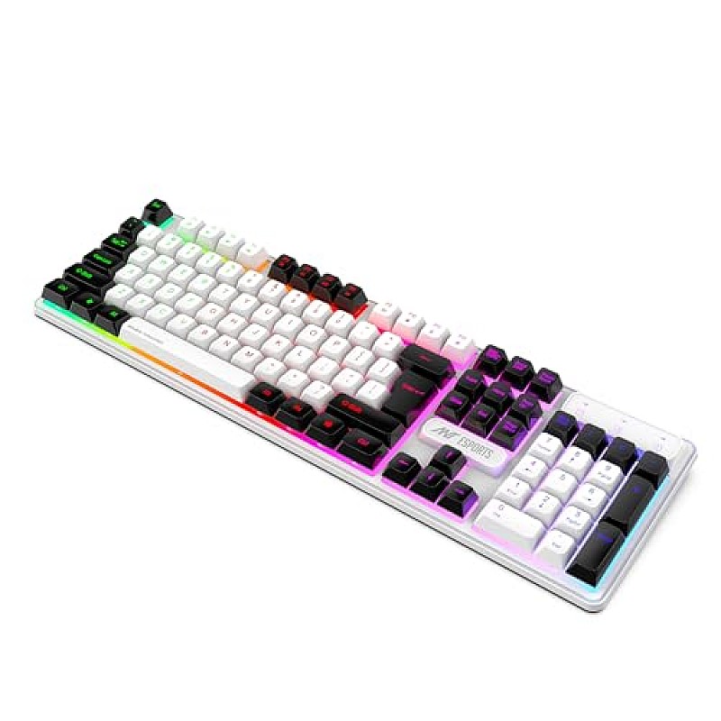 Ant Esports KM1610 LED Keyboard and Mouse Combo, 104 Keys Rainbow Backlit Keyboard and 7 Colour RGB Mouse, White Gaming Keyboard and Mouse Combo