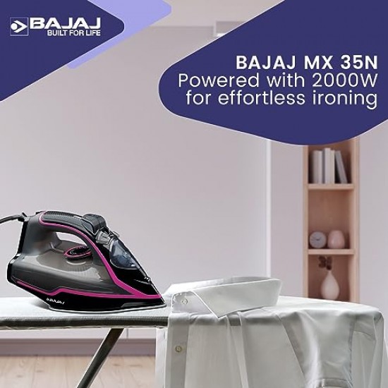 Bajaj MX-35N 2000W Steam Iron With Steam Burst, Anti-Drip And Anti-Scale Technology Black And Pink