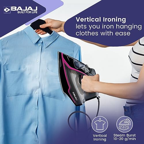 Bajaj MX-35N 2000W Steam Iron With Steam Burst, Anti-Drip And Anti-Scale Technology Black And Pink Bajaj MX-35N 2000W Steam Iron With Steam Burst, Anti-Drip And Anti-Scale Technology Black And Pink