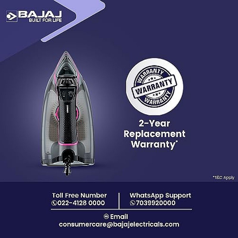 Bajaj MX-35N 2000W Steam Iron With Steam Burst, Anti-Drip And Anti-Scale Technology Black And Pink