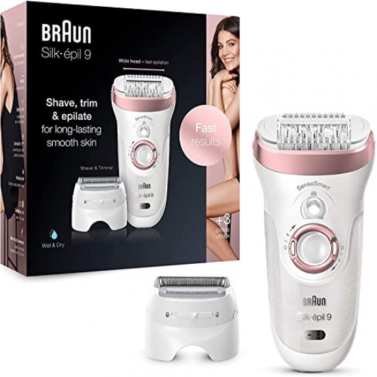 Braun Silk-epil 9 9-720, Epilator for women,Cordless Wet  Dry Epilation for long lasting hair removal smooth skin
