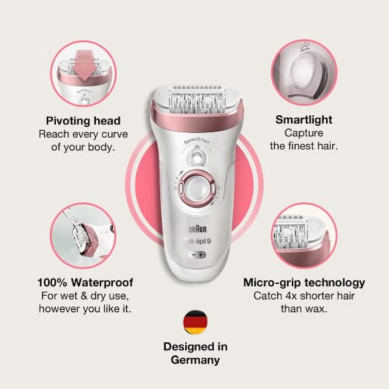 Braun Silk-epil 9 9-720, Epilator for women,Cordless Wet  Dry Epilation for long lasting hair removal smooth skin