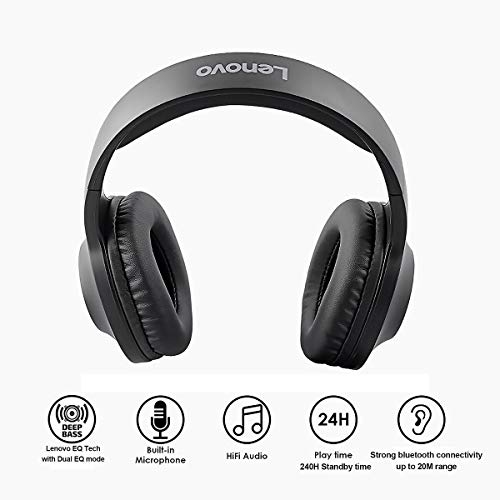 Lenovo in-Ear Metal Finish Bluetooth Wireless Over Ear Headphone Black Lenovo in-Ear Metal Finish Bluetooth Wireless Over Ear Headphone Black