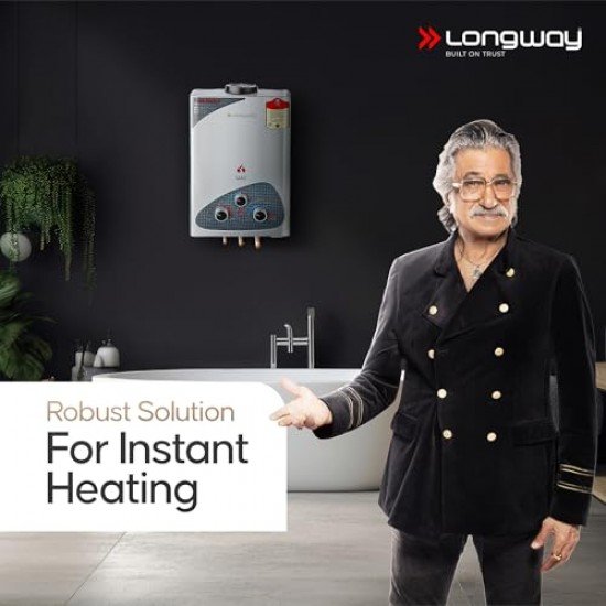Longway Xolo Gold Dlx 7 Ltr 5 Star Rated Automatic Gas Water Heater for Home Silver