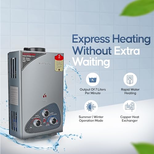 Longway Xolo Gold Dlx 7 Ltr 5 Star Rated Automatic Gas Water Heater for Home Silver Longway Xolo Gold Dlx 7 Ltr 5 Star Rated Automatic Gas Water Heater for Home Silver