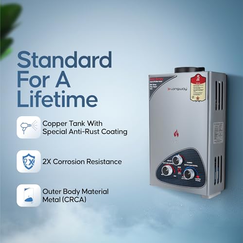 Longway Xolo Gold Dlx 7 Ltr 5 Star Rated Automatic Gas Water Heater for Home Silver Longway Xolo Gold Dlx 7 Ltr 5 Star Rated Automatic Gas Water Heater for Home Silver